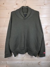 Laksen Legacy Knit Jumper Mens XL Green Wool Shawl Collar Ribbed Knit Denmark