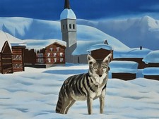 A Coyote In Snow With Church