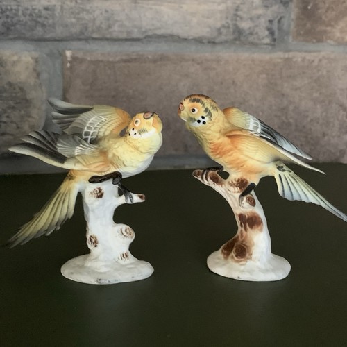 Pair porcelain parakeet - porcelain,