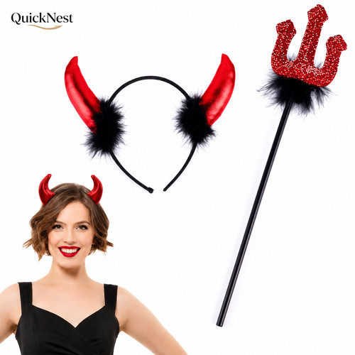 Red devil horns headband - red,