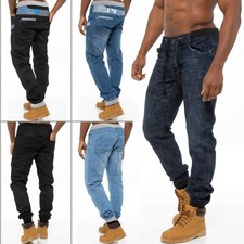 Enzo Mens Cuffed Jeans Regular Fit Jogger Denim Pants Trousers All Waist Sizes