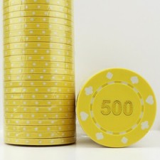 50 x Suited Gold Foil Numbered YELLOW 500, 11.5g ABS Poker Chips - END OF LINE