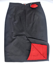 BNWT LULU GUINNESS Black Sage 1950s Pencil Skirt Red Lining Lips UK 8 EU 36
