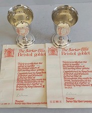 GOOD  PAIR VINTAGE SOLID SILVER  ' BRISTOL ' GOBLETS .    280gms.    BIRM. 1972.