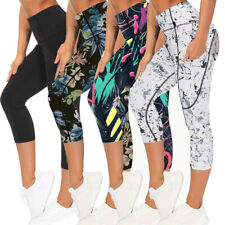 Womens Capri Leggings Pockets High Waist Tummy Control 3/4 Sports Gym Yoga Pants