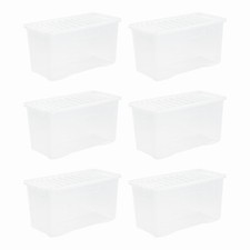 6 x Extra Large 110L Storage Box with Lid Clear Plastic Stackable Container - UK