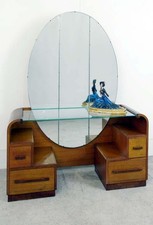 Walnut Art Deco Dressing Table Mirrored Dresser c.1930