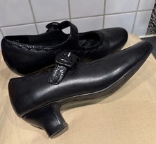 HOTTER BLACK LEATHER BRIDGETTE SHOES LOW HEELS MARY JANE SHOES SIZE 4 COMFORT 