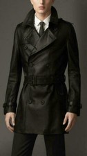 Brand New Men's Genuine Lambskin Real Leather Trench Coat Stylish Over Coat
