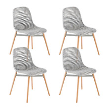 Set of 4 Dining Chairs Modern Plastic Chairs Wooden Legs Kitchen Home Grey