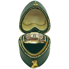 Antique Victorian 375 9ct Yellow Gold & Seed Pearl Hair Mourning Band Ring 1900