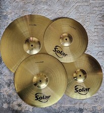 Sabian Solar Cymbals. 20” Ride, 16” Crash and 14” Hi Hats