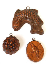 3 Vintage Swiss Made, 'Birth-Gramm' Copper Molds, Grapes, Fish & Bird. Unused.