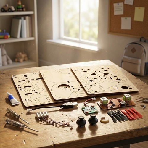 Wooden assembled quadcopter - assembled, rc