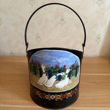 Metal Coal / Log Bucket Hand Painted Canalware Bargeware Narrow Boat Flowers Blk