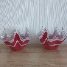 Vintage Chance Glass Handkerchief Vase Red  x 2