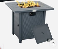 Square Propane Gas Fire Pit Table Rattan Smokeless Patio Heater Lava Rocks & Lid