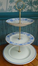 3 tier china cake stand Part mismatched vintage plates with dainty blue florals