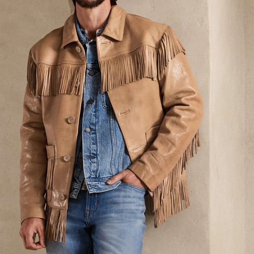 Fringe leather jacket cowboy - jacket,,