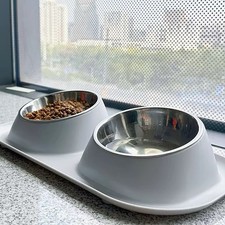Cat Dog Double Pet Food Water Bowl Non Slip Anti Spill Pet Stainless Steel Bowl.