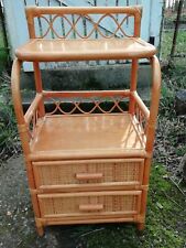 Vintage 1980's Cane Bamboo 2 Drawer 2 Shelf Unit Lamp Plant Stand