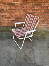 Retro Deck Sun Chair Striped Fabric White Plastic Arms