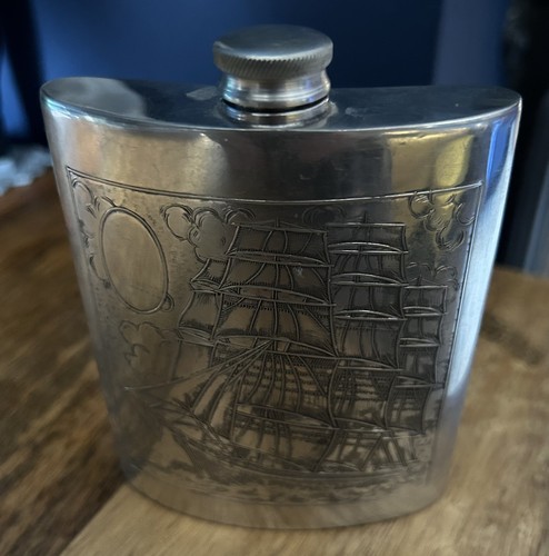 Pewter hip flask ship - pewter,