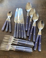 Stainless Steel Cutlery 20 Piece Blue Handle Vintage 