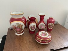  5 vintage Limoges porcelain Hand Painted Fragonard  Scene 4 vases & Trinket box
