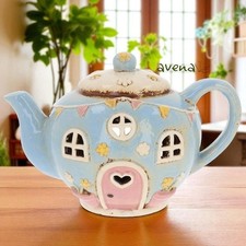 Village Pottery Round Blue Teapot Tealight Holder Large Boxed Gift Idea 350030