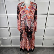Coolpes Rio Paisley Pleat Lace Wrap Dress Fits 12 14 Midi New Made In Italy £55