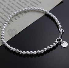 Bead Bracelet 4MM Silver Round 925 Sterling Silver Charm Women Fine Jewellery UK
