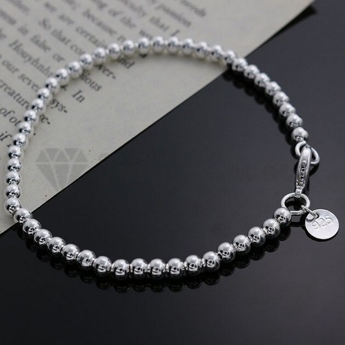 Bead bracelet 4mm silver round - bracelet,
