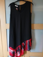 Jorli Ladies Black Mix Dress with Angled Double Frilled Hemline - Size 12