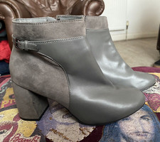 GEORGE Fabulous Footwear BOOTS Size 7 / 41  Grey Ankle Zip Up CHUNKY 3 INCH HEEL