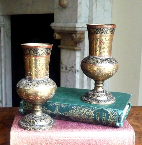 Pair brass vases - vases, engraved