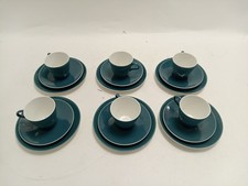 Poole Pottery Teal Tea Set - 6 Cups and Saucers with Side Plates