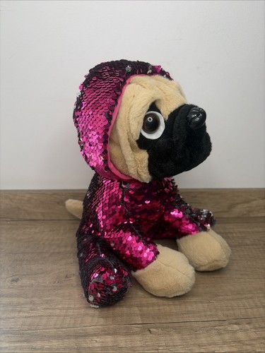 Paws pink sequin pug - pink, plush