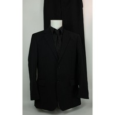 Mens Vintage Austin Reed Wool Suit 42R W36 L32 Black Pinstripe Article