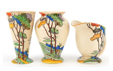 VINTAGE ART DECO POTTERY - JAMES KENT Ltd  "CYDONIA" PATTERN - 2 VASES & A JUG