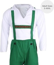 Mens Bavarian Costume - Green Lederhosen Style Trousers with traditional White s