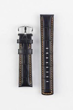 Hirsch GRAND DUKE Water-Resistant Alligator Embossed Sport Watch Strap in BLACK