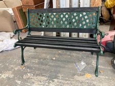 Vintage Green Cast Iron Park Garden Bench with Black Painted Wooden Slats