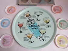 Vintage 1960s COCKTAIL HOUR Melamine Tray & Drink Mats (Retro Hostess Barware)
