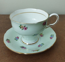 Vintage Paragon, Footed Tea Cup & Saucer, Bone China, Green with Floral Sprays 