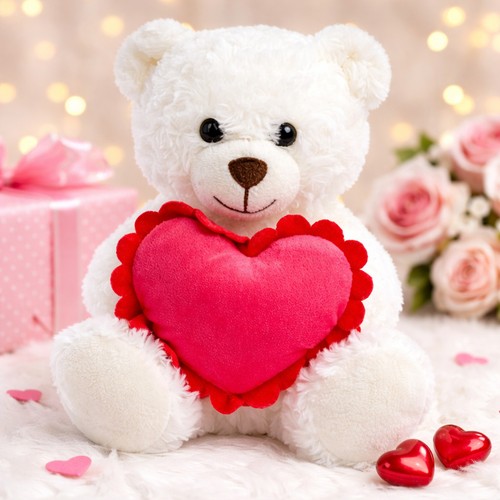 White teddy bear with pink - white,