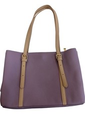 Purple Leather Tote Hand Bag with Adjustable Straps and Gold Hardware