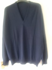 Gents Navy Blue V Neck Pure New Wool Pullover XL