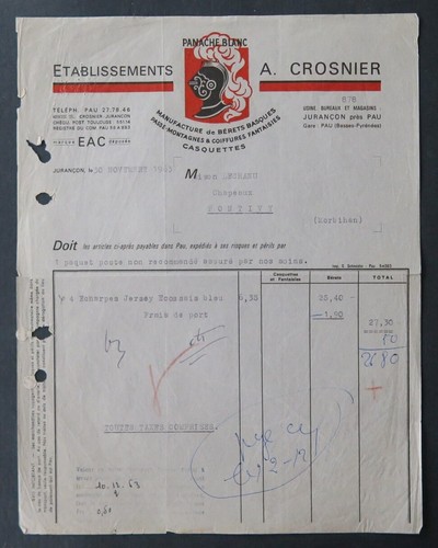 Invoice jurancon 1963 - invoice, crosnier