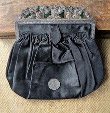 Antique Marcasite, Silver & Green Glass Acorn Purse / Evening Bag c. 1920s A/F